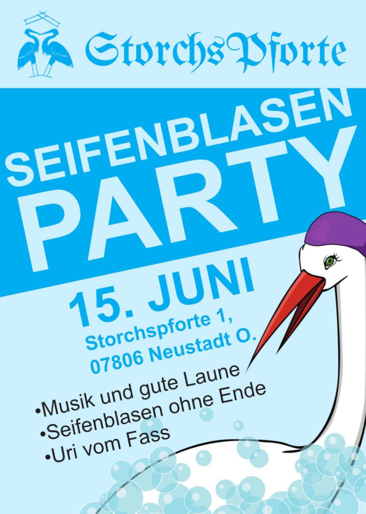 Flyer Storchpforte Seifenblasenparty